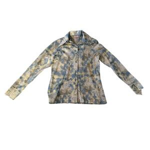70s Jane Colby Vintage Floral Button Up Shirt Top Womens Medium Blue Yellow